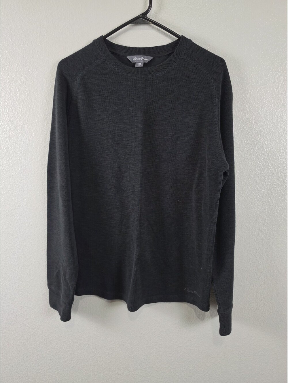 Mens Medium Eddie Bauer Pullover Sweater Dark Grey/Black Long Sleeve Crew Neck